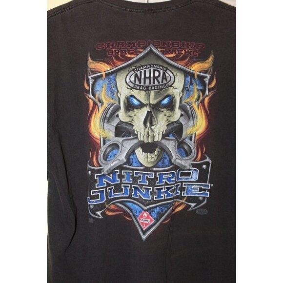 Vtg Nitro Junkie skull graphic black tee championship Drag Racing death Size 2XL - Picture 7 of 11